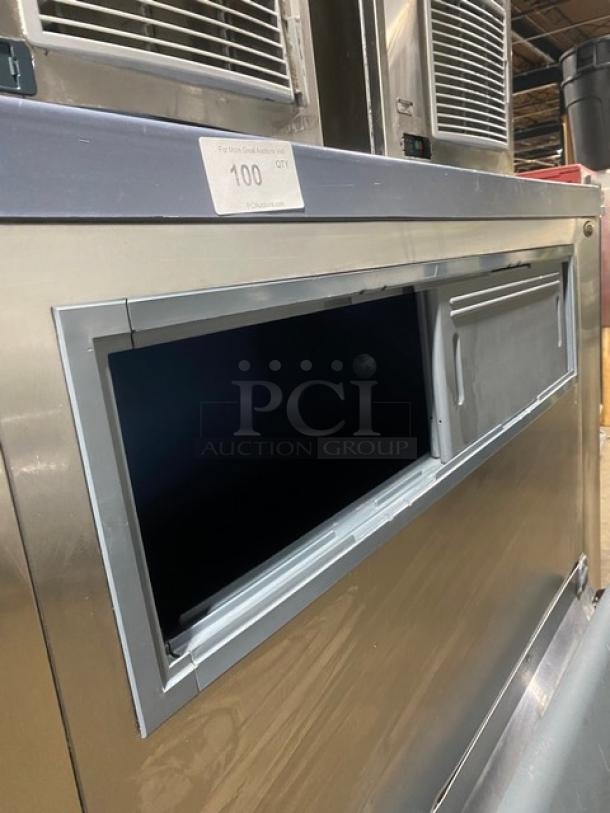 Sweet! LATE MODEL! Scotsman Commercial Stainless Steel Double AIR COOLED Nugget Style Ice Machine Heads! Model: NS1322A-32B SN: 22111320015822 & SN: 22021320012788! 208/230x2V 1 Phase! On Follett Commercial Stainless-Steel Full-Size Ice Bin Attached! With Sliding Doors! With Heavy Duty Power Hinge Lift Up Style SmartGATE! - Image 9 of 11