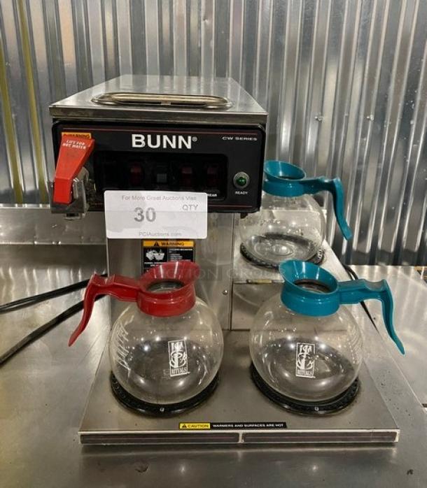 Bunn CW Series Commercial Stainless Steel Countertop Automatic Coffee Brewer! With Hot Water Dispenser & 3 Warmers! With Coffee Decanters! Model: CWTF15 SN: CWTF209360! 120V 1 Phase! - Image 1 of 7
