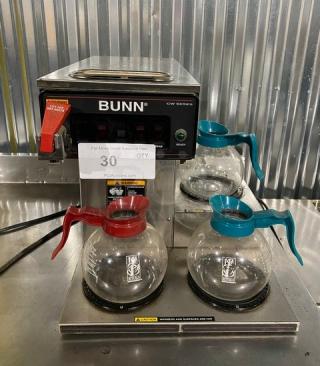 Bunn CW Series Commercial Stainless Steel Countertop Automatic Coffee Brewer! With Hot Water Dispenser & 3 Warmers! With Coffee Decanters! Model: CWTF15 SN: CWTF209360! 120V 1 Phase!