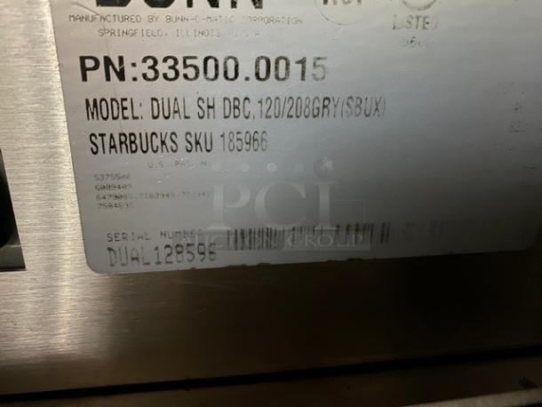 Bunn Starbucks Style Commercial Stainless Steel Countertop Dual Soft Heat Coffee Brewer! With Hot Water Dispenser! With Stainless Steel Brew Baskets! Model: DUAL SH DBC SN: DUAL128596! 120/208V 1 Phase! On Legs! - Image 7 of 7