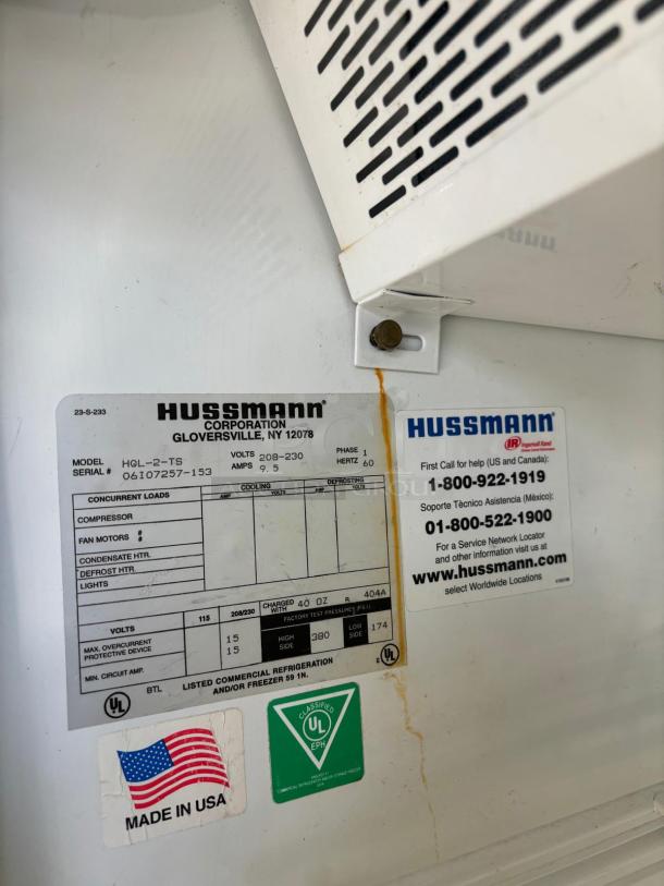 Hussmann 54" Black Refrigerated Glass 2 Door Reach-In Merchandiser - 45.1 Cu. Ft TESTED AND WORKING - Image 2 of 2