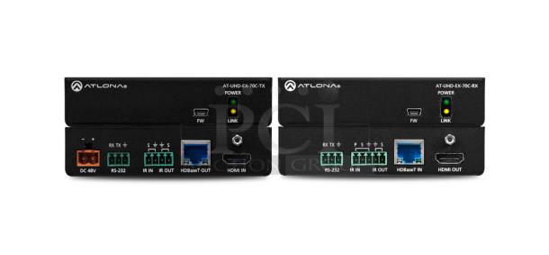 Atlona AT-UHD-EX-70C-KIT 4K/UHD HDMI over HDBaseT transmitter/receiver for HDMI transmission up to 230 feet (70 meters) over category cable with RS-232 and IR control pass-through, plus Power over Ethernet capability. New - Image 1 of 5