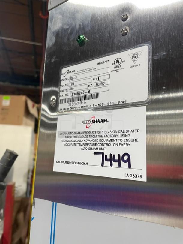 New! Alto-Shaam! Late Model 2022! Halo Heat Series Commercial Stainless Steel 6 Pan Mobile Holding Cabinet! With Built In Pan Holding Racks & Wire Racks! Model: 500-S SN: 3185240-6! 120V 1 Phase! - Image 5 of 8