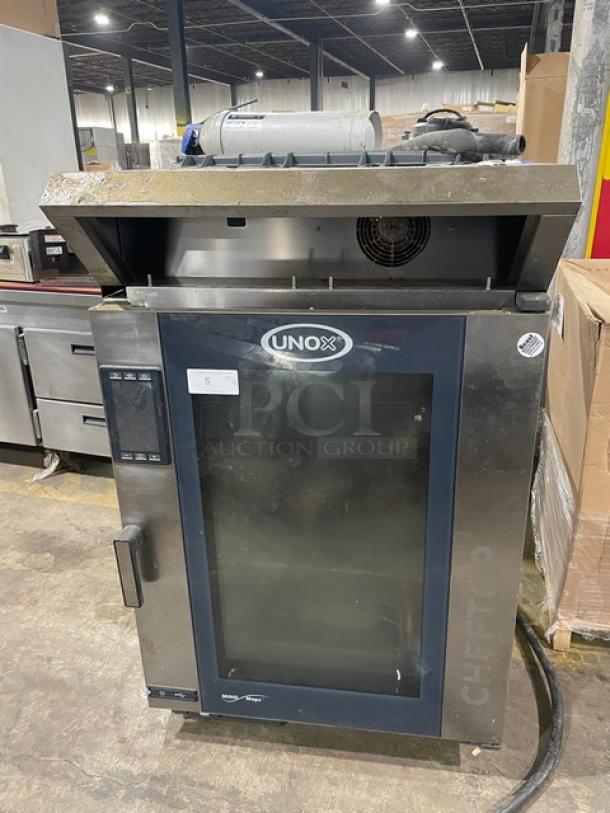 UNOX ChefTop Mind Maps Series Commercial Stainless Steel Electric Powered Combi Convection Oven! With Built In Hood! With Built In Pan Holding Racks & Wire Racks! Model: XAVC-10FS-EPL SN: 2016K0082246! 208-240V 3 Phase! On Legs! - Image 1 of 9