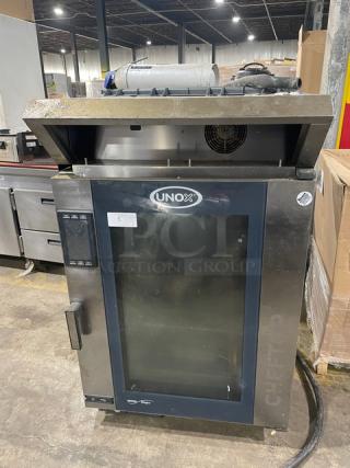 UNOX ChefTop Mind Maps Series Commercial Stainless Steel Electric Powered Combi Convection Oven! With Built In Hood! With Built In Pan Holding Racks & Wire Racks! Model: XAVC-10FS-EPL SN: 2016K0082246! 208-240V 3 Phase! On Legs!