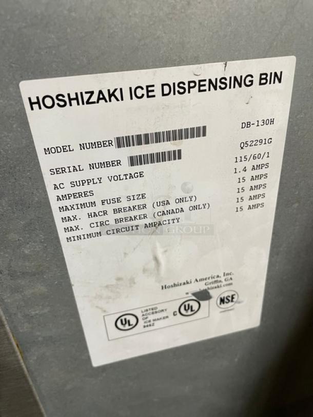 Hoshizaki Commercial Stainless Steel Modular Cresent Cuber Ice Machine Head! Model: KM-500MWH SN: Q03845E!  115-120V 1 Phase! With Hoshizaki Commercial Stainless Steel Ice Dispensing Bin Underneath! Model:  DB-130H SN: Q52291G! 115V 1 Phase! On Legs! - Image 6 of 8