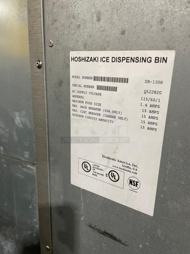 Hoshizaki Commercial Stainless Steel Modular Cresent Cuber Ice Machine Head! With Hoshizaki Commercial Stainless Steel Ice Dispensing Bin Underneath! Model: DB-130H SN: Q52282G! 115V 1 Phase! On Legs! - Image 5 of 6