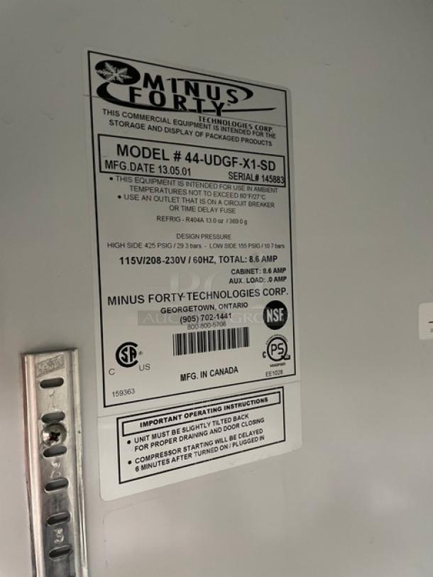 Minus Forty Commercial Black Double Glass Door Reach In Merchandiser Freezer! With Poly Coated Wire Racks! With LED Lighting! Model: 44-UDGF-X1-SD SN: 145883! 115/208-230V! - Image 8 of 9