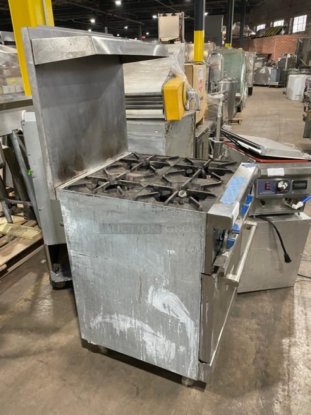 Standard Range! 2021! Commercial Stainless Steel Natural Gas Powered 4 Burner Range & Oven Combo! With Wire Oven Racks! With Back Splash & Overhead Salamander Shelf! Model: SR-R24 SN: 210408025! On Casters! - Image 2 of 8