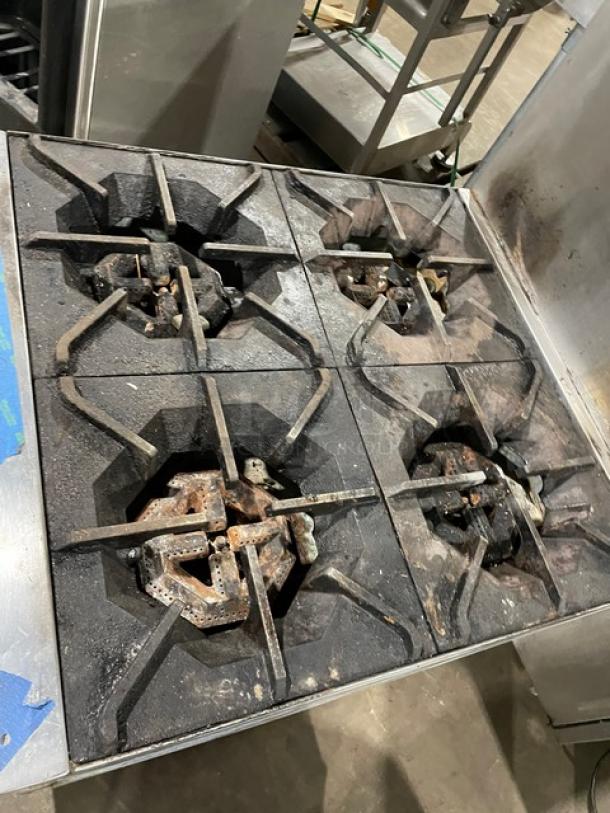 Standard Range! 2021! Commercial Stainless Steel Natural Gas Powered 4 Burner Range & Oven Combo! With Wire Oven Racks! With Back Splash & Overhead Salamander Shelf! Model: SR-R24 SN: 210408025! On Casters! - Image 5 of 8