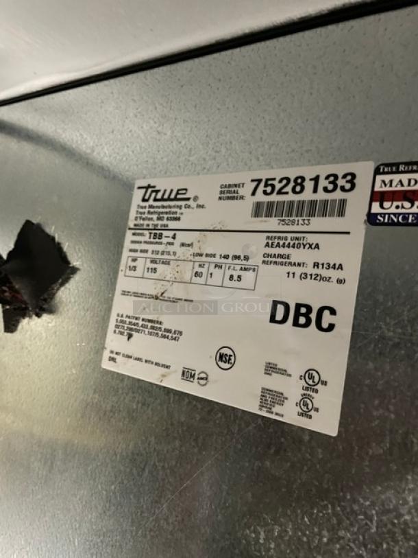 True Commercial Black 3 Door Refrigerated Kegerator/Back Bar Cooler! With Single Tower Quadruple Tap! Model: TBB-4 SN: 7528133! 115V 1 Phase! - Image 7 of 9