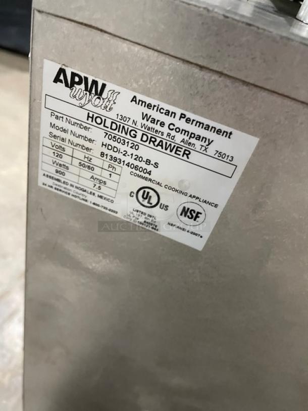APW Wyott X-Pert Series Commercial Stainless Steel Electric Powered Free Standing Double Warming Drawer! Model:  HDDi-2-120-B-S SN: 813931406004! 120V 1 Phase! - Image 5 of 8