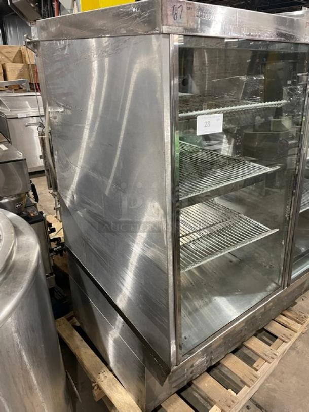 Commercial Stainless Steel Slanted Glass Refrigerated Dual Sectioned Meat Deli/Bakery Display Case! With Rear Sliding Glass Doors! With Poly Coated Wire Racks! - Image 2 of 8