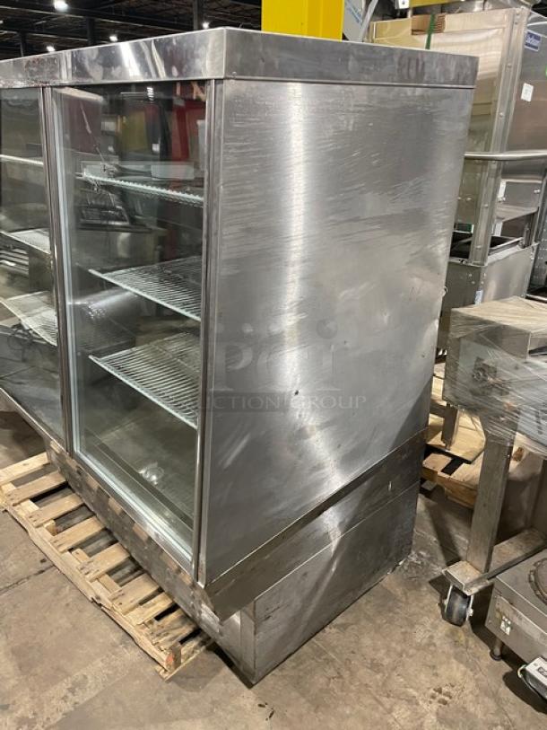 Commercial Stainless Steel Slanted Glass Refrigerated Dual Sectioned Meat Deli/Bakery Display Case! With Rear Sliding Glass Doors! With Poly Coated Wire Racks! - Image 3 of 8