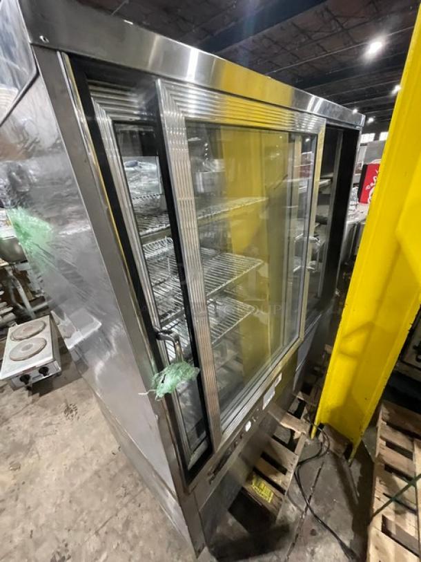 Commercial Stainless Steel Slanted Glass Refrigerated Dual Sectioned Meat Deli/Bakery Display Case! With Rear Sliding Glass Doors! With Poly Coated Wire Racks! - Image 4 of 8