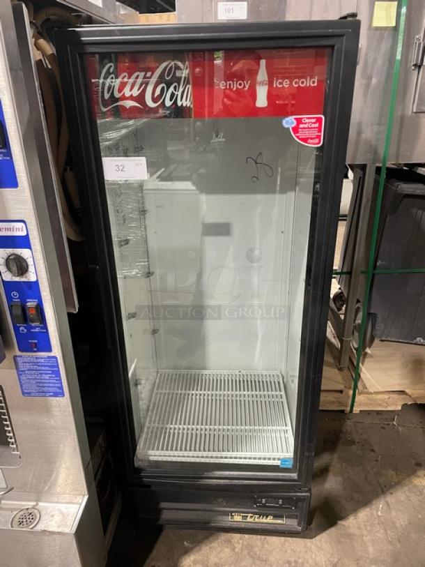 True Coca-Cola Style Commercial Black Single Glass Door Reach In Refrigerator Merchandiser! With Poly Coated Wire Racks! Model: GDM-12EM-LD SN: 7496641! 115V 1 Phase! - Image 1 of 9