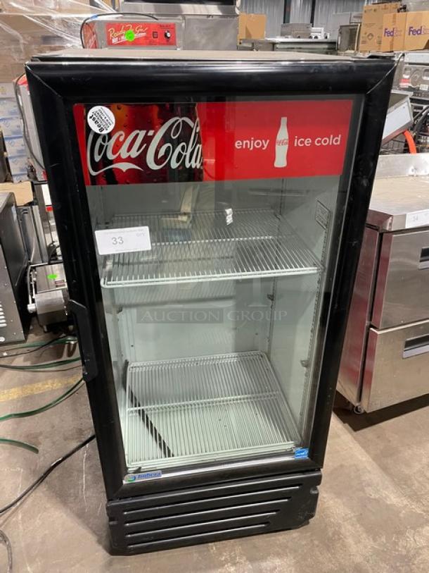 Imbera Coca-Cola Style Commercial Single Glass Door Reach In Refrigerator Merchandiser! With Poly Coated Wire Racks! Model: VR10 SN: 607120100264! 115V 1 Phase! - Image 1 of 8