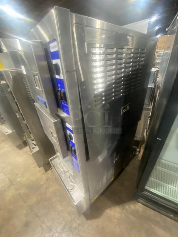 Cleveland Range Gemini Series Commercial Stainless Steel Natural Gas Powered 6 Pan Convection Steamer! With Upper & Lower Compartments! With Enclosed Pan Storage Underneath! With Built In Pan Holding Racks! Model: 24CGA6 SN: WC-69192-00F-01! On Legs! - Image 3 of 10
