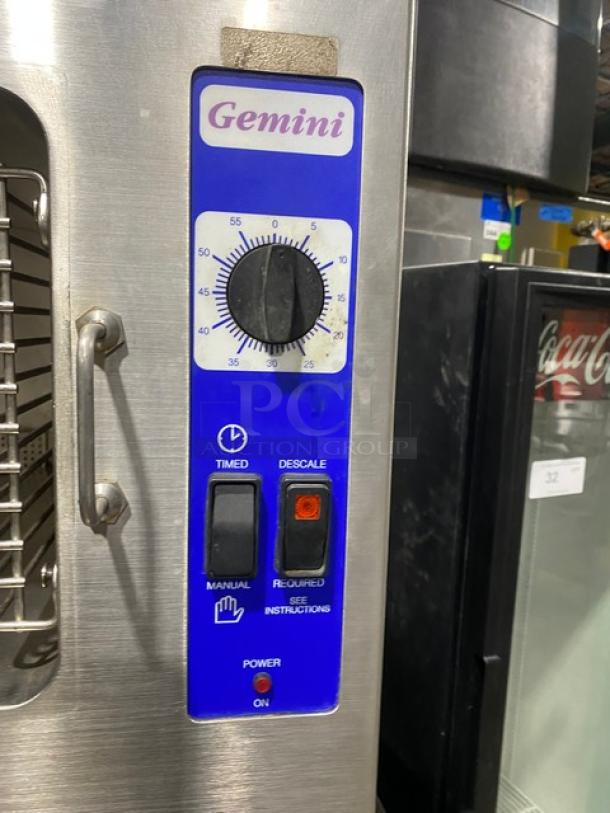 Cleveland Range Gemini Series Commercial Stainless Steel Natural Gas Powered 6 Pan Convection Steamer! With Upper & Lower Compartments! With Enclosed Pan Storage Underneath! With Built In Pan Holding Racks! Model: 24CGA6 SN: WC-69192-00F-01! On Legs! - Image 6 of 10