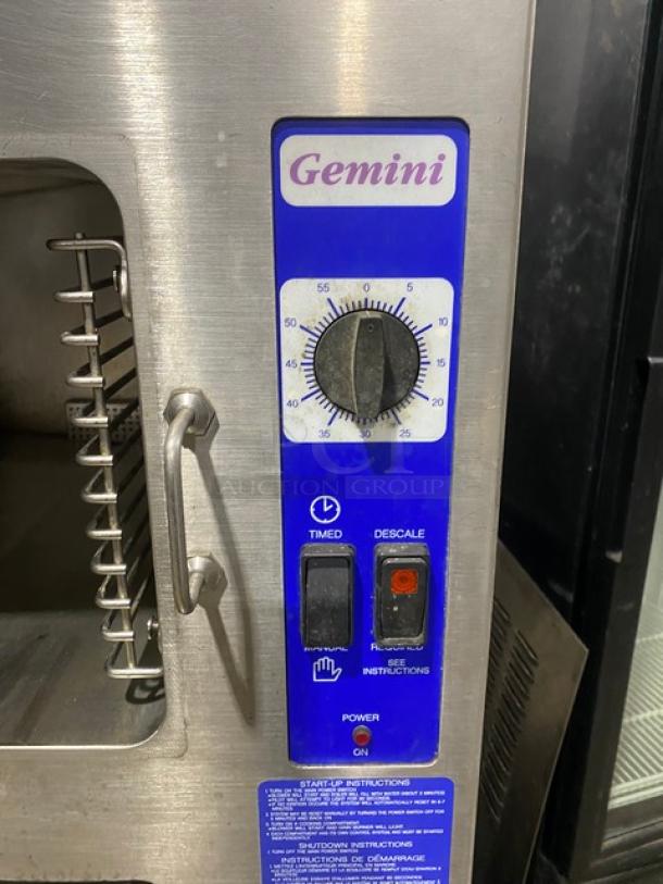 Cleveland Range Gemini Series Commercial Stainless Steel Natural Gas Powered 6 Pan Convection Steamer! With Upper & Lower Compartments! With Enclosed Pan Storage Underneath! With Built In Pan Holding Racks! Model: 24CGA6 SN: WC-69192-00F-01! On Legs! - Image 7 of 10
