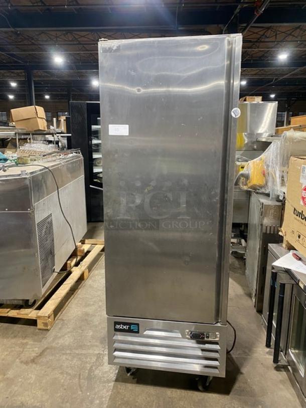 Asber Commercial Stainless Steel Solid Single Door Reach In Refrigerator! With Poly Coated Wire Racks! Model: ARR 17 F HC SN: 8102117905! 115V 1 Phase! On Casters! - Image 1 of 9