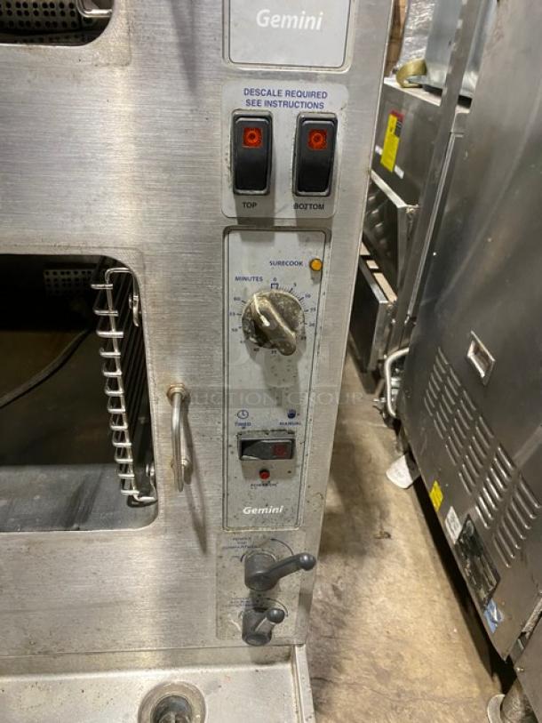 Cleveland Range Gemini Series Commercial Stainless Steel Natural Gas Powered 6 Pan SteamCraft Convection Steamer! With Upper & Lower Compartments! With Built In Pan Holding Racks! Model: 24CGA6.2SES SN: 1104230001064! 115V 1 Phase! On Legs! - Image 7 of 9