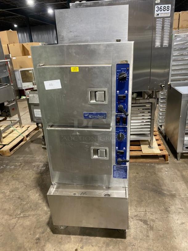 Cleveland Range Commercial Stainless Steel Natural Gas Powered 6 Pan Convection Steamer! With Upper & Lower Compartments! With Built In Pan Holding Racks! Model: 24CGA6.2S SN: WC 87823-04I-01! 120V 1 Phase! On Legs! - Image 1 of 8
