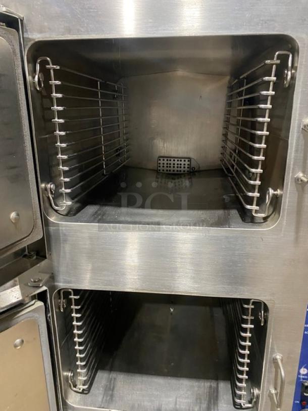 Cleveland Range Commercial Stainless Steel Natural Gas Powered 6 Pan Convection Steamer! With Upper & Lower Compartments! With Built In Pan Holding Racks! Model: 24CGA6.2S SN: WC 87823-04I-01! 120V 1 Phase! On Legs! - Image 5 of 8