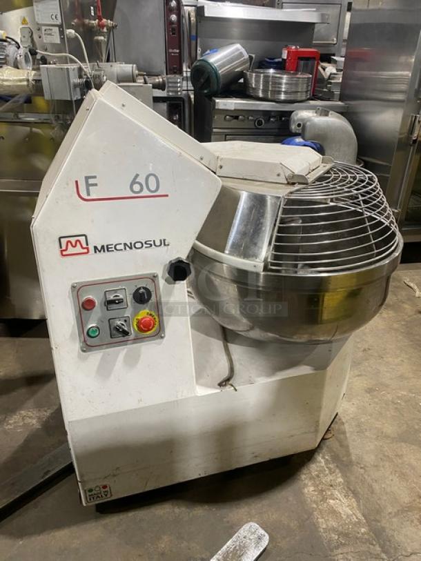 Mecnosud F60 Series Commercial Floor Style Fork Dough Mixer! With Stainless Steel Bowl Guard, Mixing Bowl & Fork! Model: FC60D SN: 60FCD-121! 208V 3 Phase! - Image 3 of 8
