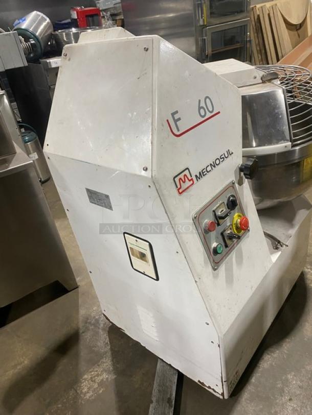 Mecnosud F60 Series Commercial Floor Style Fork Dough Mixer! With Stainless Steel Bowl Guard, Mixing Bowl & Fork! Model: FC60D SN: 60FCD-121! 208V 3 Phase! - Image 4 of 8