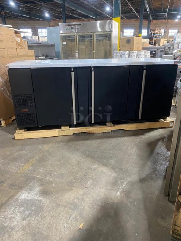 New In The Box! Scratch-N-Dent! Micro Matic Pro-Line E-Series Commercial Black 3 Door Refrigerated Back Bar Cooler! With Stainless Steel Worktop! With Lock & Keys! Model: MBB-94 E SN: 18020254M! 115V 1 Phase! - Image 3 of 12