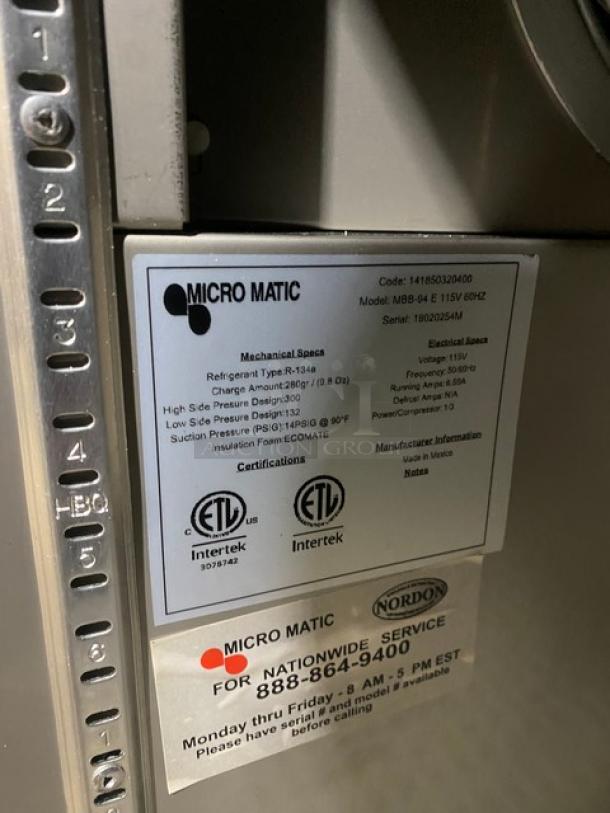 New In The Box! Scratch-N-Dent! Micro Matic Pro-Line E-Series Commercial Black 3 Door Refrigerated Back Bar Cooler! With Stainless Steel Worktop! With Lock & Keys! Model: MBB-94 E SN: 18020254M! 115V 1 Phase! - Image 10 of 12