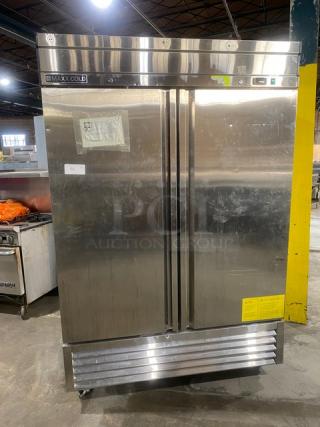 Maxx Cold Commercial Stainless Steel Solid 2 Door Reach In Freezer! With Poly Coated Wire Racks! Model: MXSF-49FDHC SN: 210010009! 115V 1 Phase! On Casters!