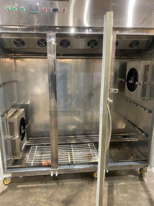 Rare Find! Commercial Stainless Steel Electric Powered Triple Glass Door Meat Curing/Aging Cabinet! On Casters! - Image 5 of 9