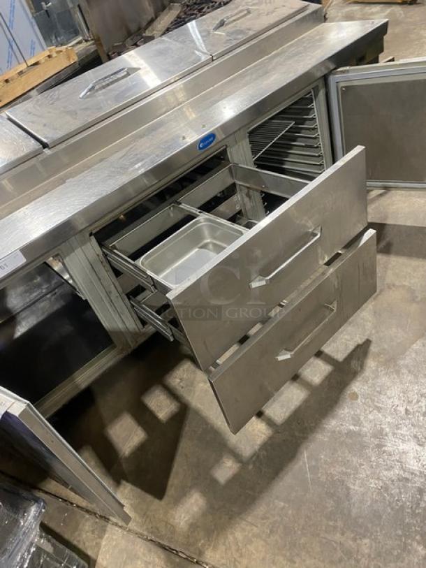 Randell Commercial Stainless Steel 2 Door/2 Drawer Refrigerated Mega Top Pizza Prep Table! With Poly Coated Wire Racks! Model: 51395PR SN: W 223453-1-1! 115V 1 Phase! On Casters! - Image 5 of 12