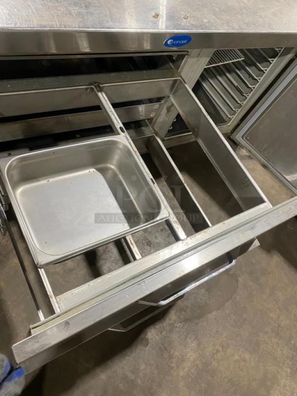 Randell Commercial Stainless Steel 2 Door/2 Drawer Refrigerated Mega Top Pizza Prep Table! With Poly Coated Wire Racks! Model: 51395PR SN: W 223453-1-1! 115V 1 Phase! On Casters! - Image 7 of 12