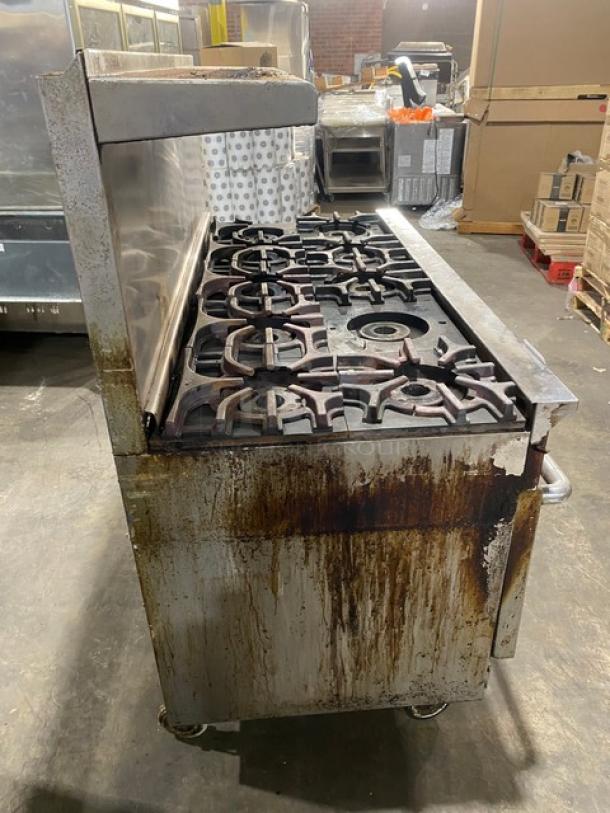 Imperial Commercial Stainless Steel Natural Gas Powered 10 Burner Range & Double Oven Combo! With Back Splash & Overhead Salamander Shelf! With Wired Oven Racks! On Casters! - Image 3 of 11
