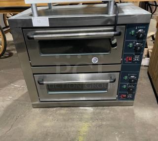 Late Model! 2023! Commercial Stainless Steel Electric Powered Countertop Double Deck Pizza/Bakery Oven! With Top & Bottom Thermostat Controls! Model: YMA-202! 220V!