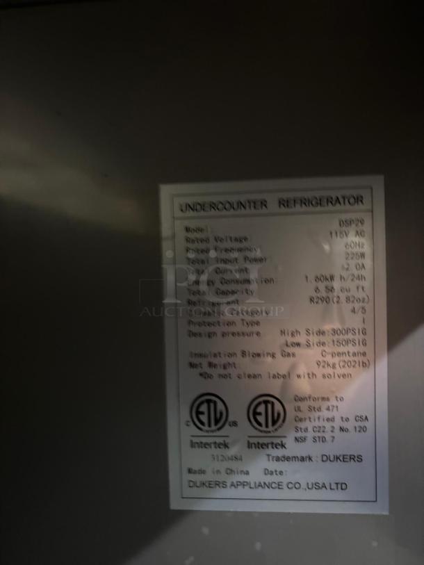 LIKE NEW! Dukers Commercial FOOD PREP TABLE - Image 4 of 5