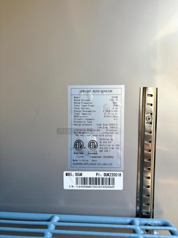 GREAT CONDITION!! Dukers 2 Door Refrigerator TESTED AND WORKING - Image 6 of 6