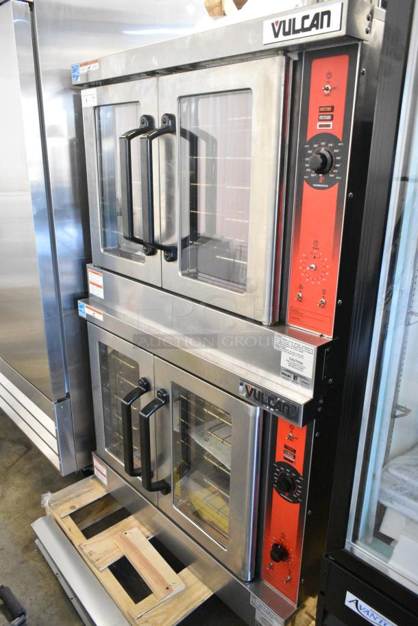 2 BRAND NEW SCRATCH AND DENT! Vulcan VC4GD-21D150K Stainless Steel Commercial Natural Gas Powered Full Size Convection Oven w/ View Through Doors, Metal Oven Racks and Thermostatic Controls. 2 Times Your Bid! - Image 1 of 6