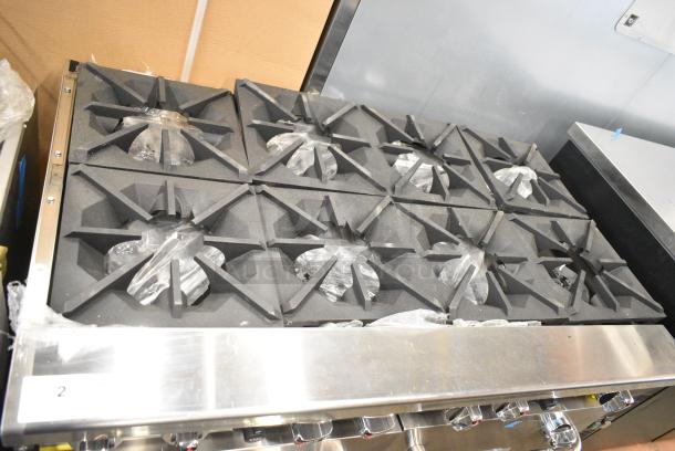 BRAND NEW! Migali C-RO8-LP Stainless Steel Commercial Propane Gas Powered 8 Burner Range w/ 2 Ovens and Back Splash on Commercial Casters. 184,000 BTU. Serial C-RO8-LPUSB200322081200920002 - Image 7 of 12