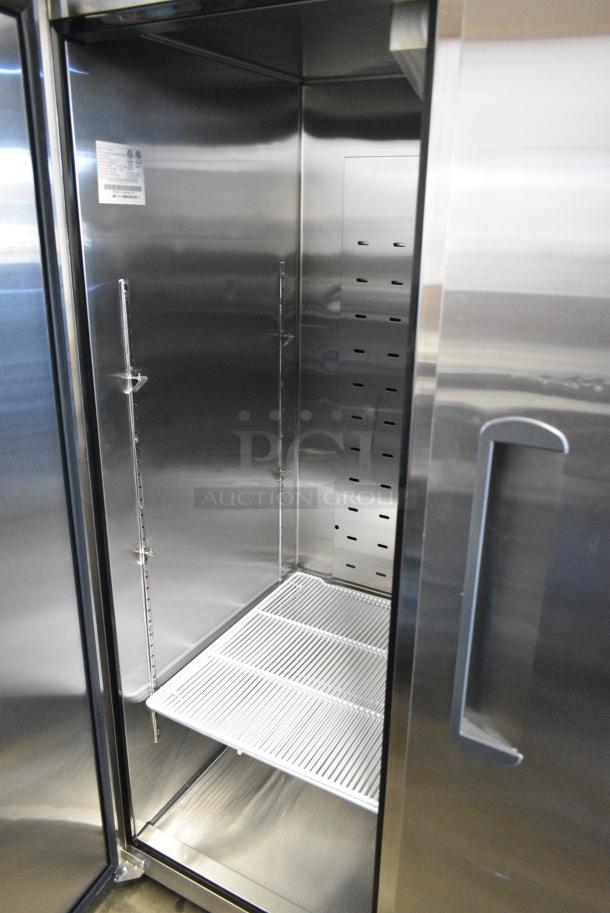 BRAND NEW! 2022 Migali C-3R-HC Stainless Steel Commercial 3 Door Reach In Cooler w/ Poly Coated Racks on Commercial Casters. 115 Volts, 1 Phase. Serial C-3R-HC003220309092C0028. Tested and Working! - Image 5 of 8