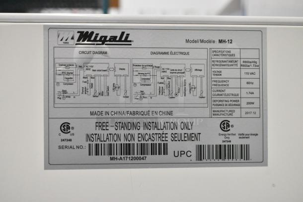 BRAND NEW! Migali MH-12 Cooler w/ Freezer. 115 Volts, 1 Phase. Serial MH-A171200047. Tested and Working! - Image 7 of 7