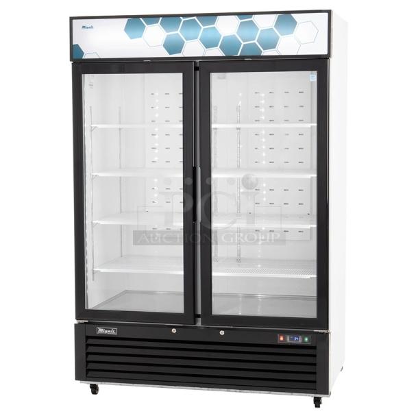 BRAND NEW! 2023 Migali C-49RM-HC Metal Commercial 2 Door Reach In Cooler Merchandiser w/ Poly Coated Racks on Commercial Casters. 115 Volts, 1 Phase. Serial C-49RM-HC003230428092C0017. Tested and Working! - Image 1 of 7