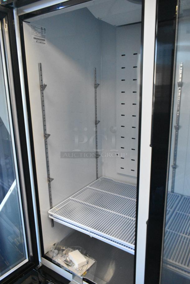 BRAND NEW! 2023 Migali C-49RM-HC Metal Commercial 2 Door Reach In Cooler Merchandiser w/ Poly Coated Racks on Commercial Casters. 115 Volts, 1 Phase. Serial C-49RM-HC003230726092C0013. Tested and Working! - Image 5 of 7