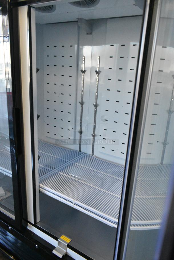 BRAND NEW! 2023 Migali C-49RM-HC Metal Commercial 2 Door Reach In Cooler Merchandiser w/ Poly Coated Racks on Commercial Casters. 115 Volts, 1 Phase. Serial C-49RM-HC003230726092C0013. Tested and Working! - Image 6 of 7