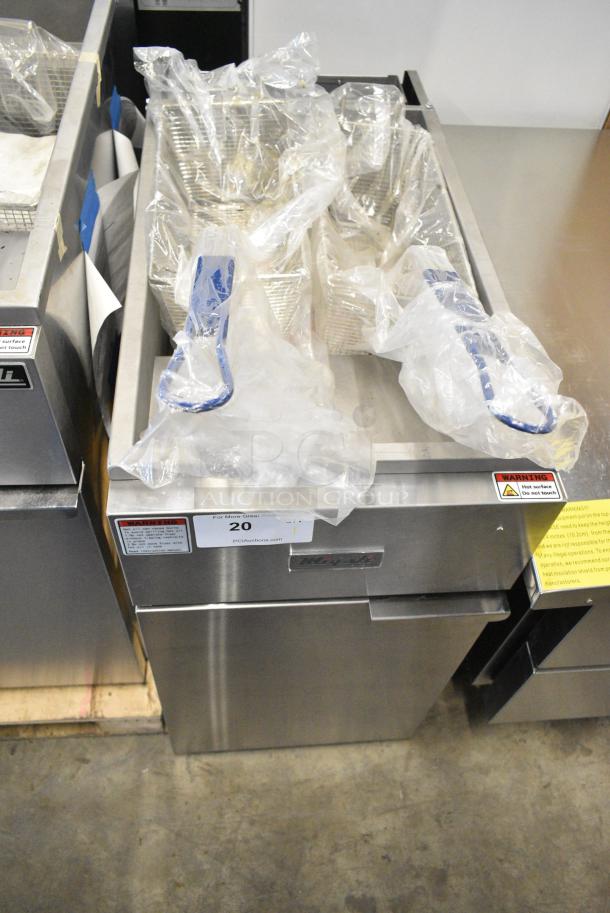 BRAND NEW!  2021 Migali C-F50-NG Stainless Steel Commercial Propane Gas Powered Deep Fat Fryer w/ 2 Metal Fry Baskets. 120,000 BTU. Serial C-F50-LPUSB200321051500920006 - Image 2 of 9