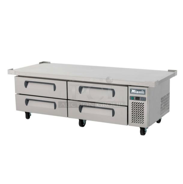 BRAND NEW! 2022 Migali C-CB72-76-HC Stainless Steel Commercial 4 Drawer Chef Base on Commercial Casters. 115 Volts, 1 Phase. Serial C-CB72-76-HC003220406092C0004. Tested and Working! - Image 1 of 10