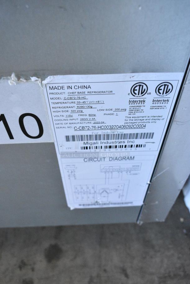 BRAND NEW! 2022 Migali C-CB72-76-HC Stainless Steel Commercial 4 Drawer Chef Base on Commercial Casters. 115 Volts, 1 Phase. Serial C-CB72-76-HC003220406092C0004. Tested and Working! - Image 10 of 10